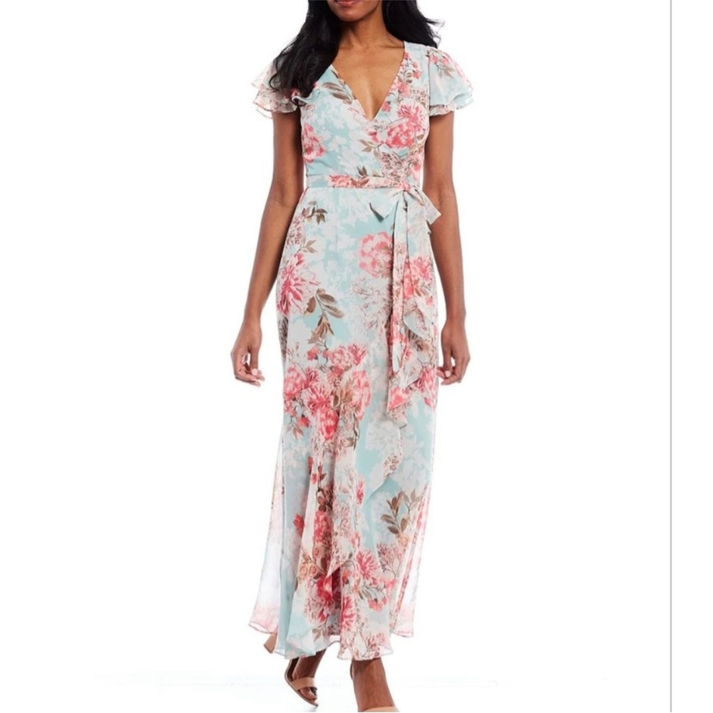 Eliza J Blue and Pink Floral Maxi Dress